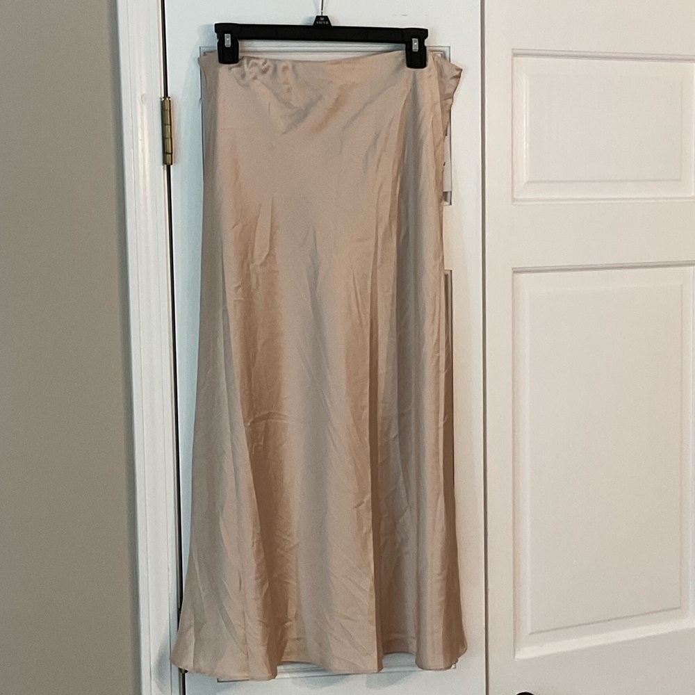 Beige A-Line Satin Skirt - Women